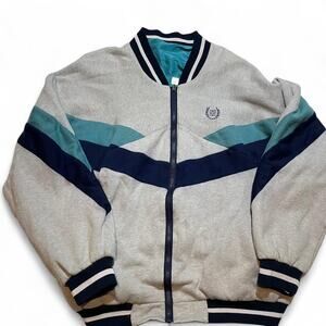 Grey and blue Vintage Givenchy Reversible Colorblock Windbreaker Bomber Jacket L